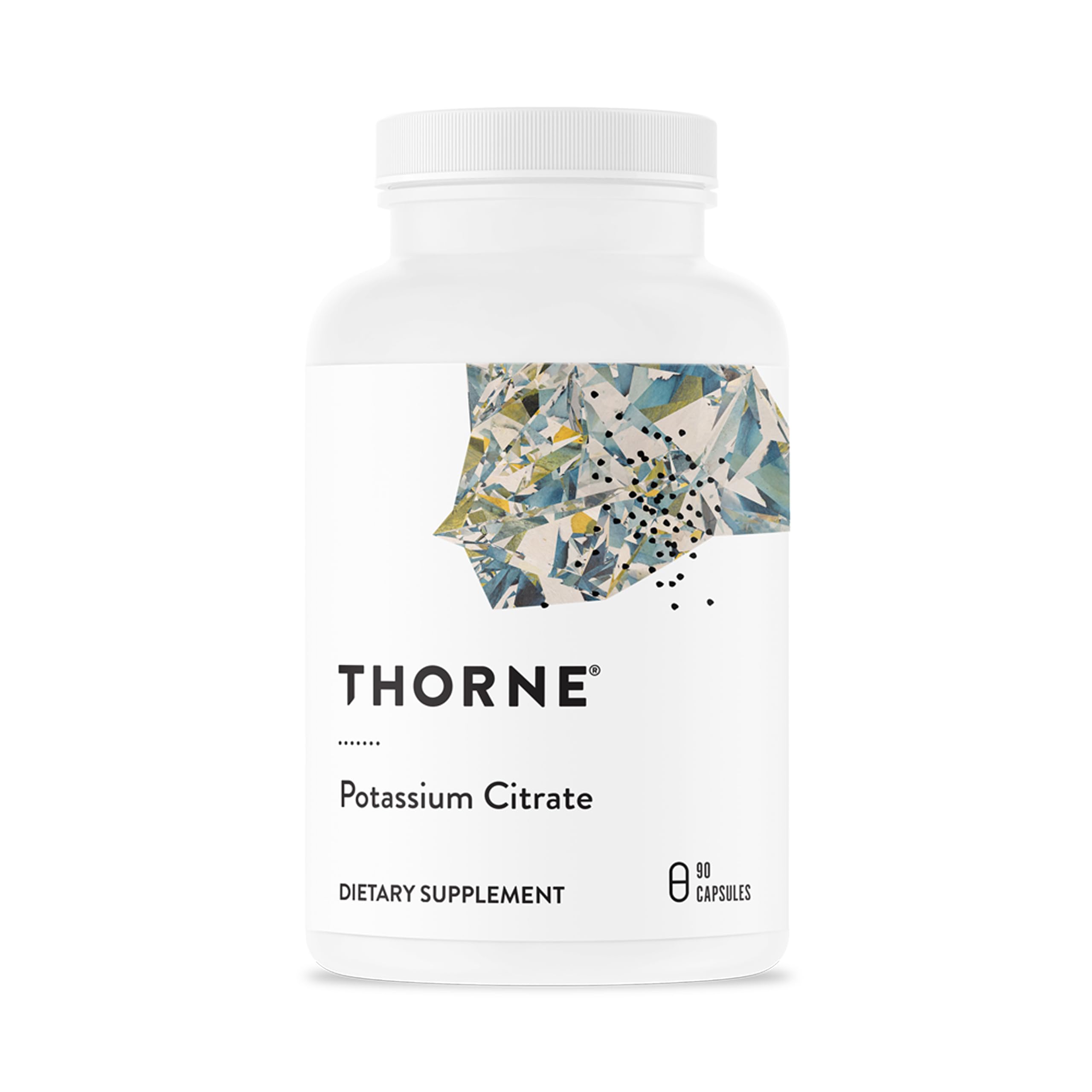 THORNE envase frontal de Potassium Citrate mostrando diseño y cantidad
