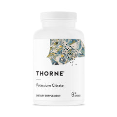 THORNE envase frontal de Potassium Citrate mostrando diseño y cantidad