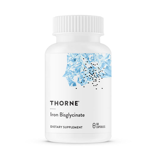 THORNE Hierro Bisglicinato en frasco para mejor absorción.