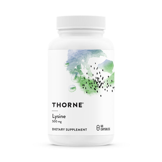 THORNE frasco frontal mostrando 60 cápsulas y etiqueta clara, confianza de marca