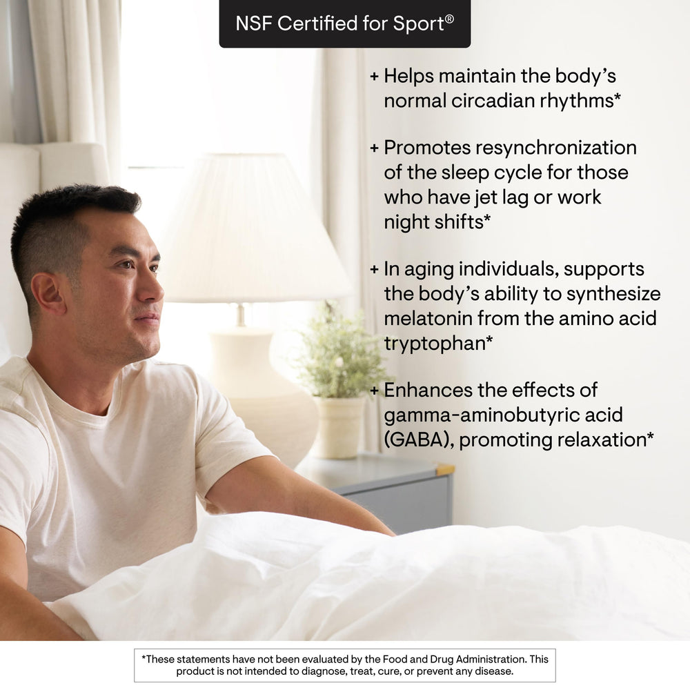 THORNE etiqueta detallada mostrando 3 mg melatonina y certificación NSF