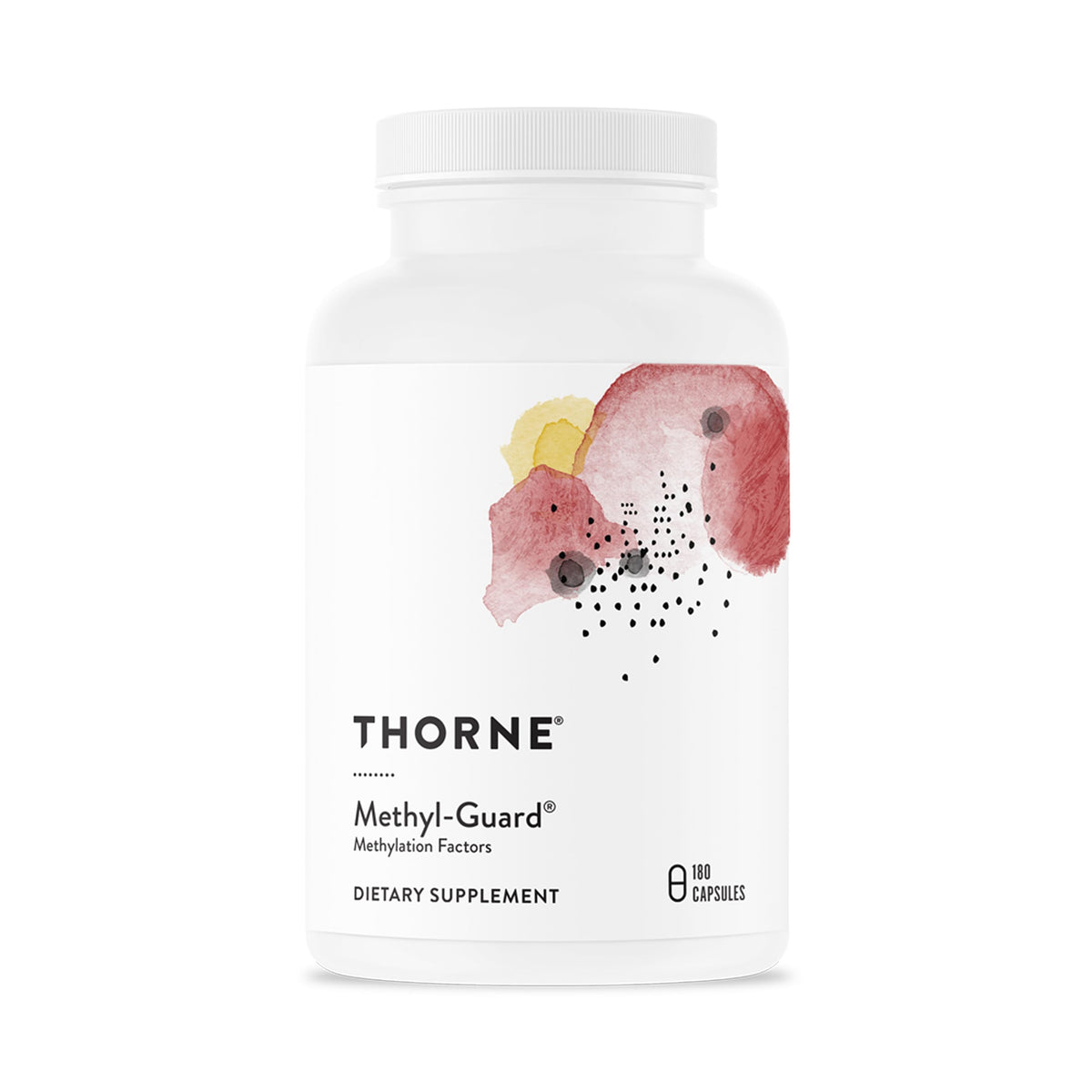 Envase frontal THORNE Methyl-Guard mostrando marca y presentación; confianza clínica