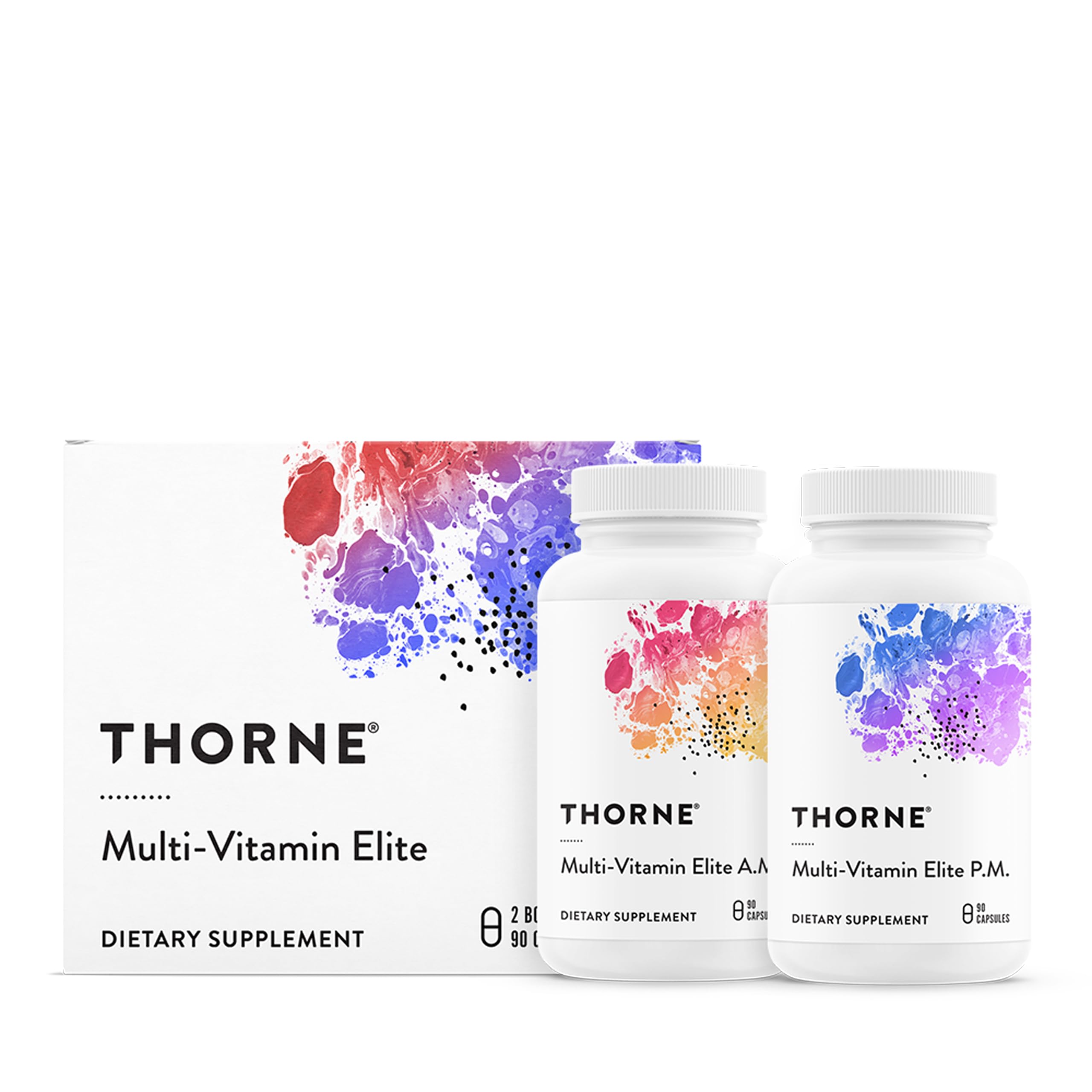 THORNE frasco frontal mostrando 180 cápsulas y etiquetado claro