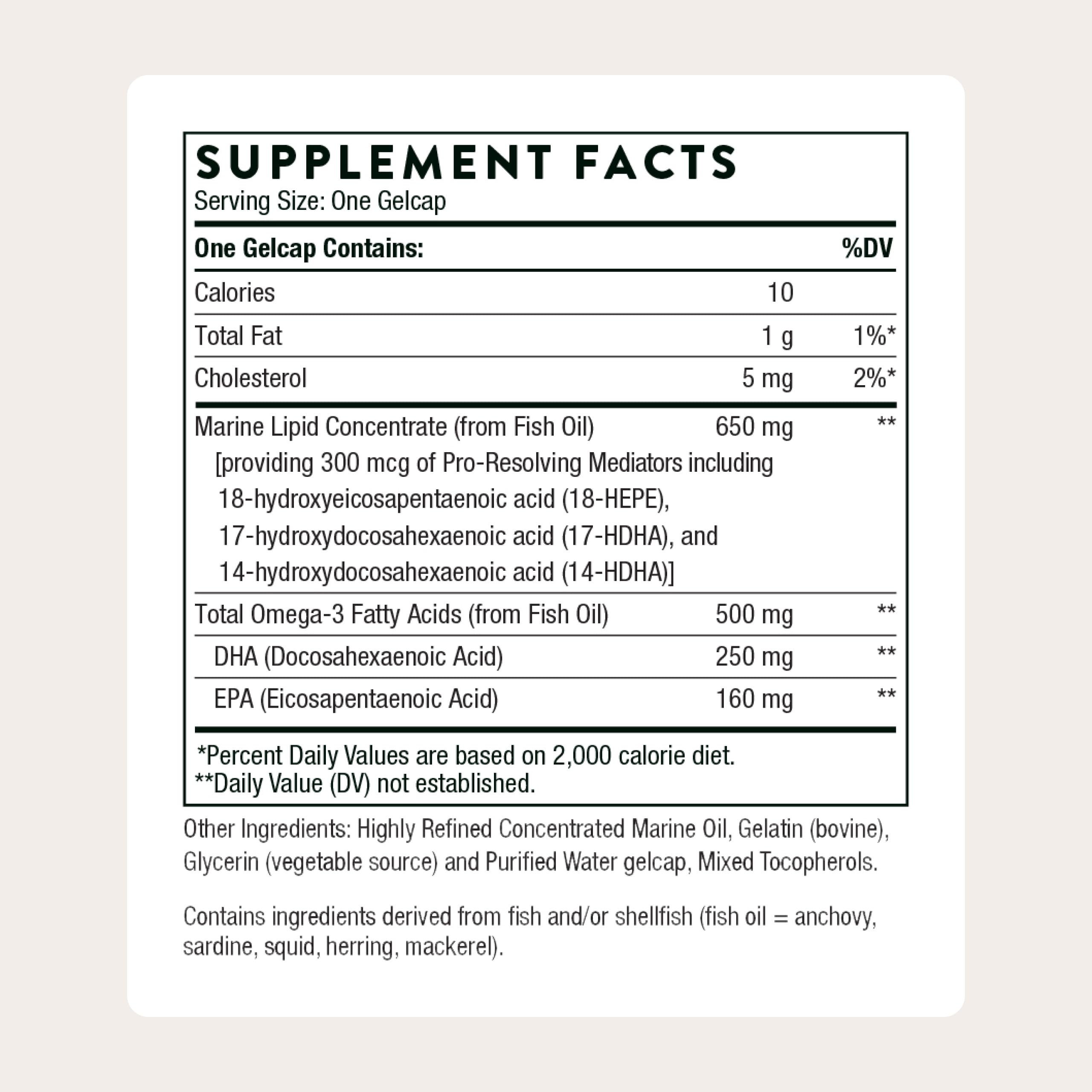 THORNE Pro-Resolving Mediators, cápsulas en mano para uso diario