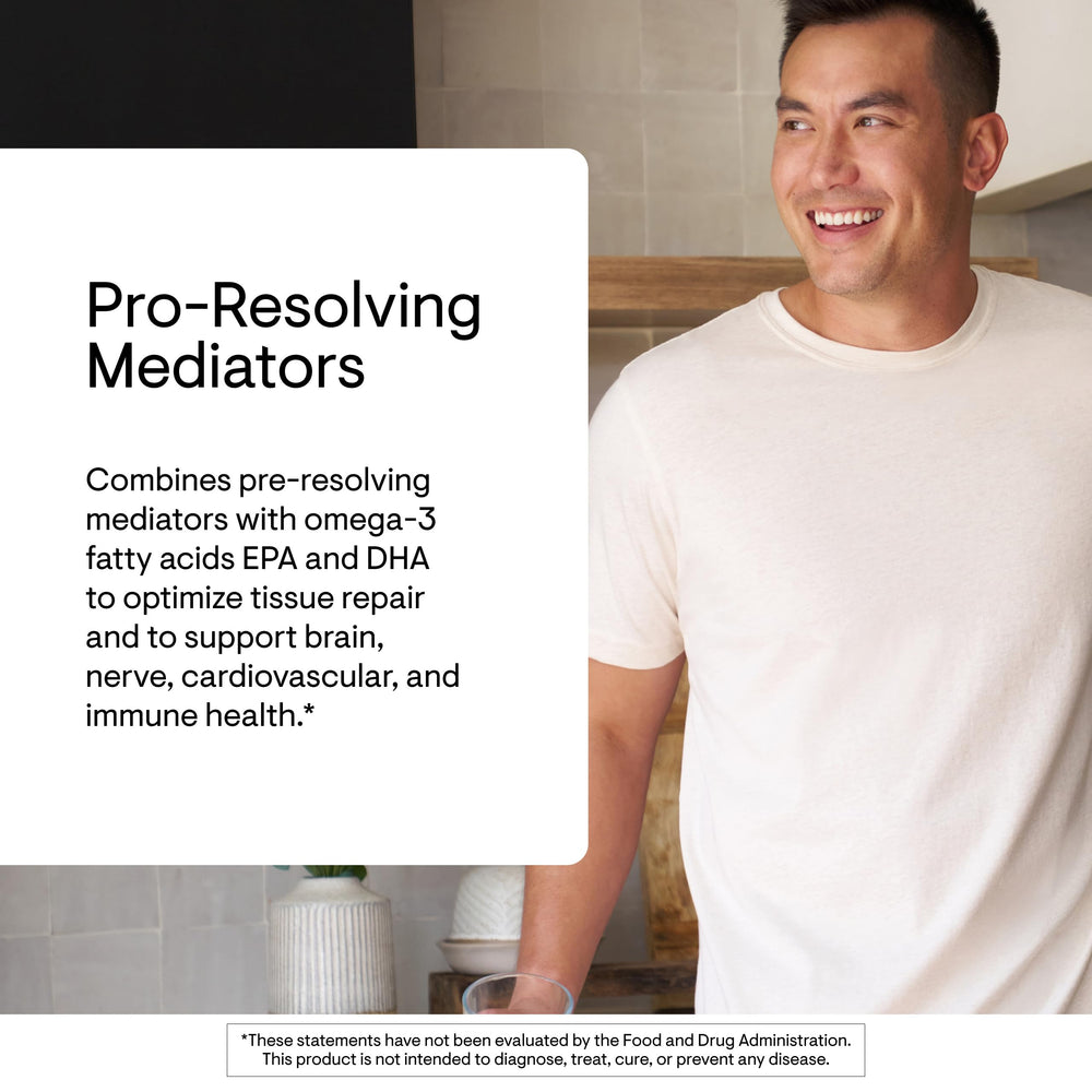 THORNE Pro-Resolving Mediators, etiqueta clara destacando ingredientes clave