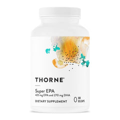 Thorne Super EPA bottle front with omega-3 formula for daily wellness.