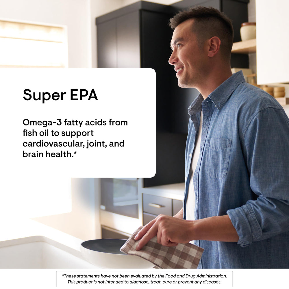 Thorne Super EPA capsules poured into a glass, ready for daily intake.