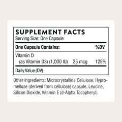 THORNE Vitamin D3 bottle label close-up shows gluten-free formulation.