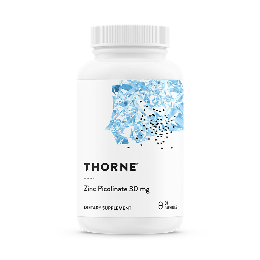 THORNE Zinc Picolinate 30 mg, botella: soporte diario para bienestar general.