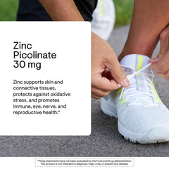 THORNE Zinc Picolinate 30 mg, etiqueta: transparencia de ingredientes y certificaciones.