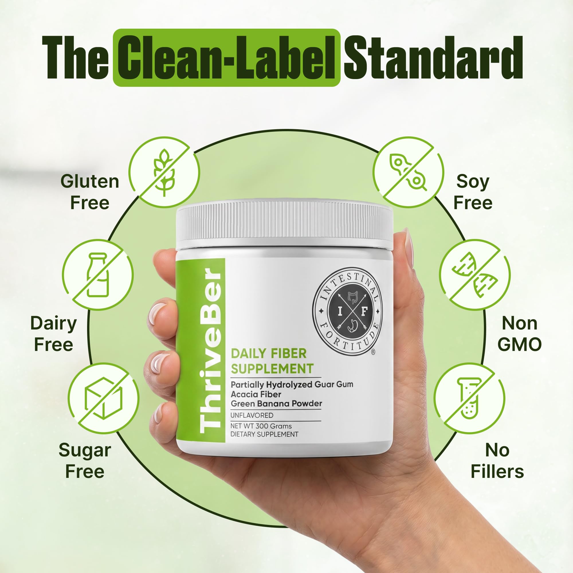 Intestinal Fortitude ThriveBer polvo en cuchara medidora, beneficio dosificación precisa