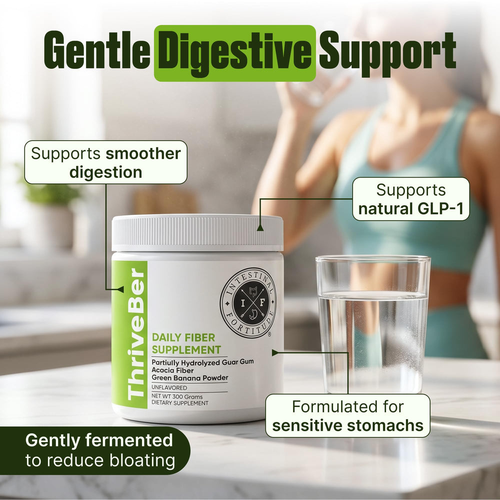 Intestinal Fortitude ThriveBer textura del polvo cercana, beneficio mezcla sin grumos
