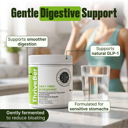 Intestinal Fortitude ThriveBer textura del polvo cercana, beneficio mezcla sin grumos