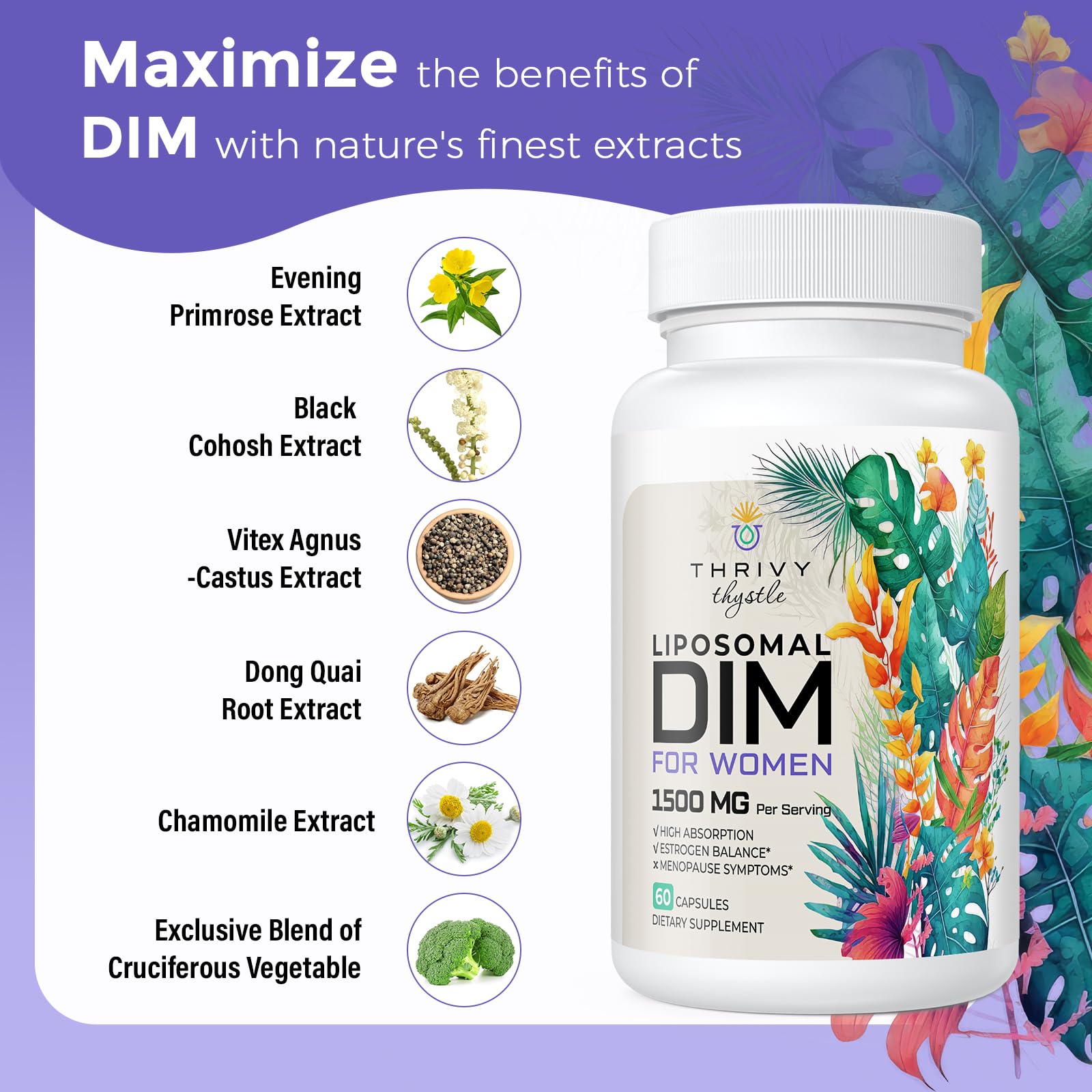 Cápsulas ThrivyThystle con vitamina E y omega‑3 mostrando apoyo nutricional