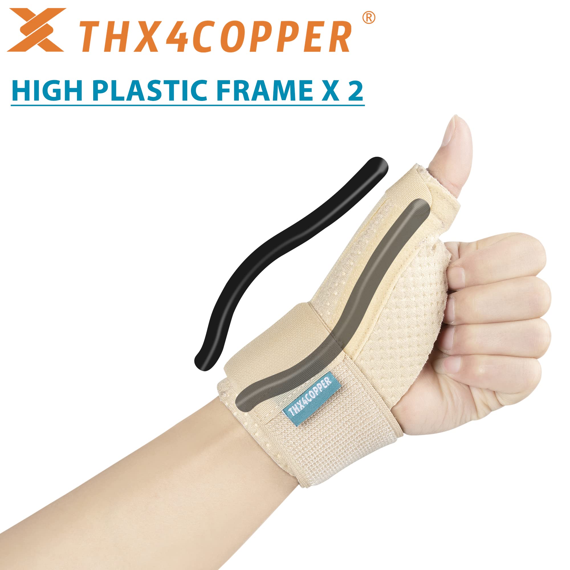 THX4COPPER férula puesta en mano mostrando soporte durante uso activo