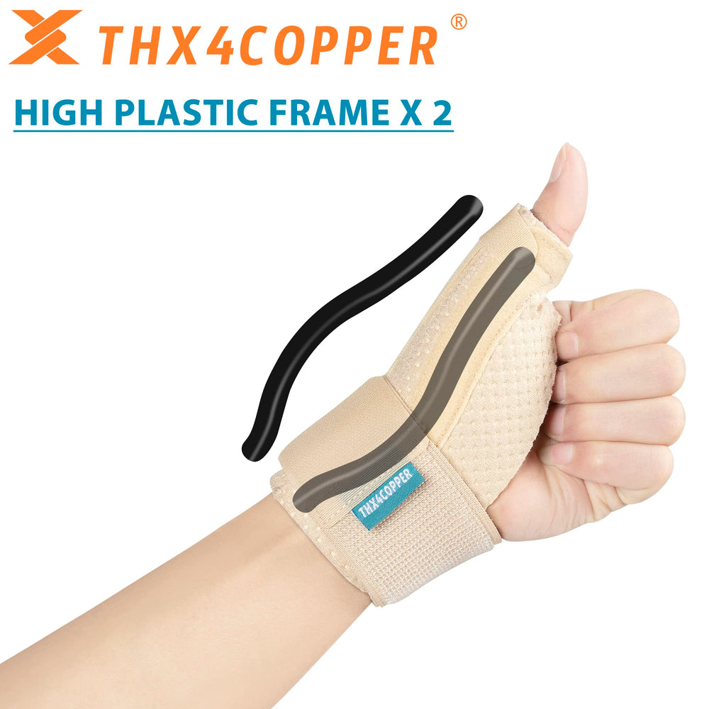 THX4COPPER férula puesta en mano mostrando soporte durante uso activo