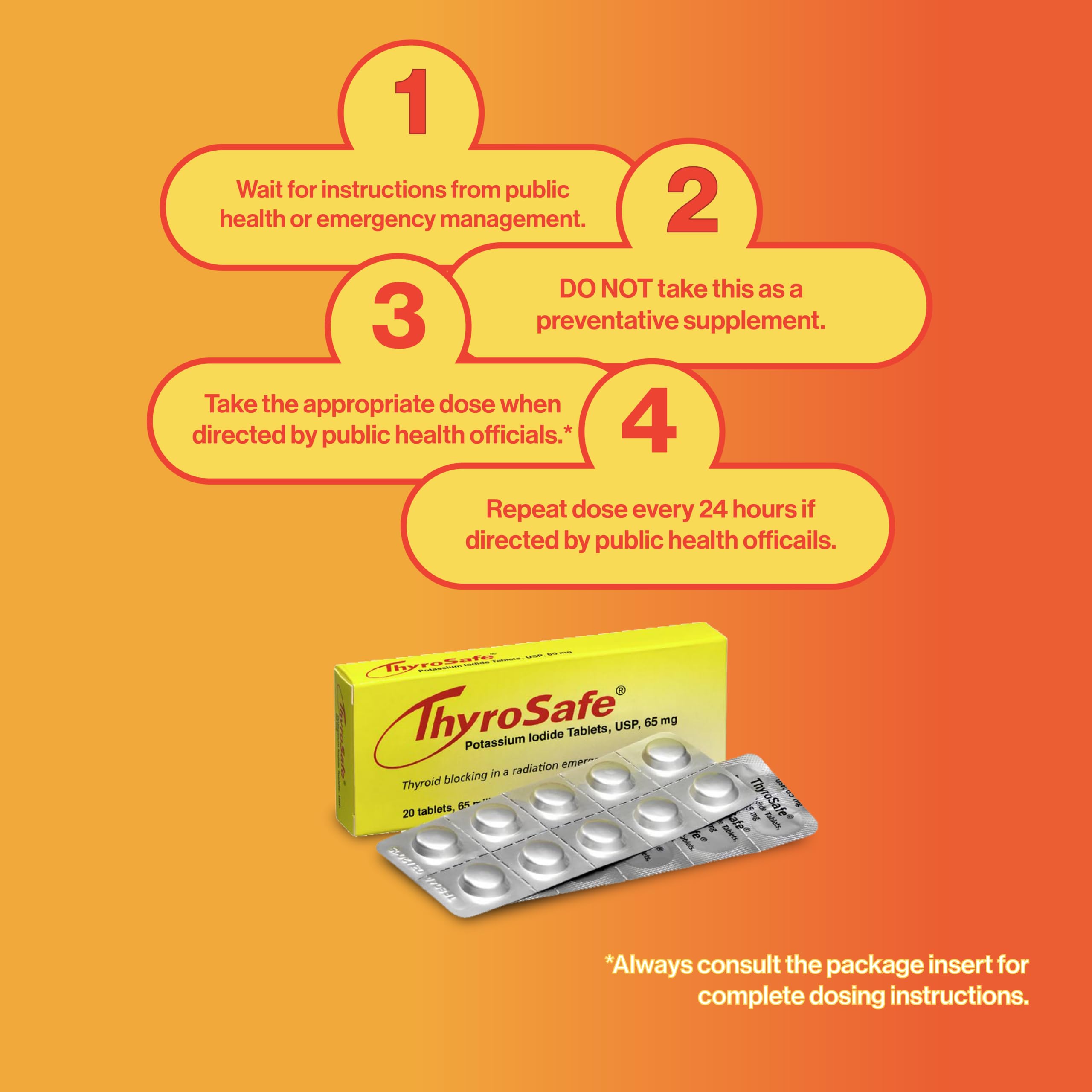 THYROSAFE etiqueta de dosificación legible en el envase, instrucciones accesibles