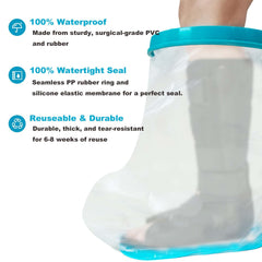 Tideshake funda en uso en la ducha protegiendo yeso y permitiendo higiene segura