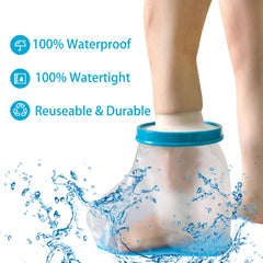 Tideshake funda colocada en pie durante ducha que mantiene vendaje seco