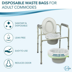 TidyCare funda colocada en cubo de commode, limpieza sin enjuague