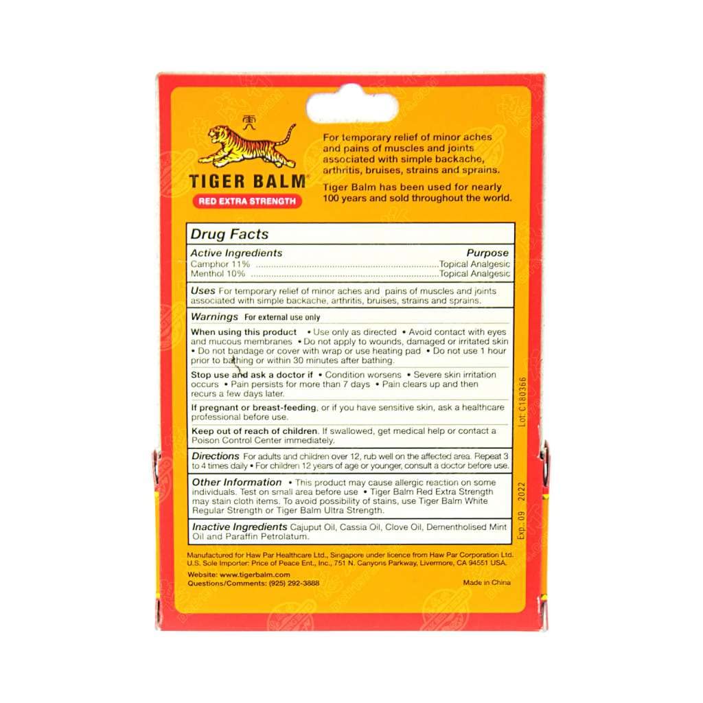 Tiger Balm detalle del cierre del tubo para transporte seguro