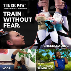 Tiger Paw muñequeras en uso por gimnasta aportando estabilidad en apoyo