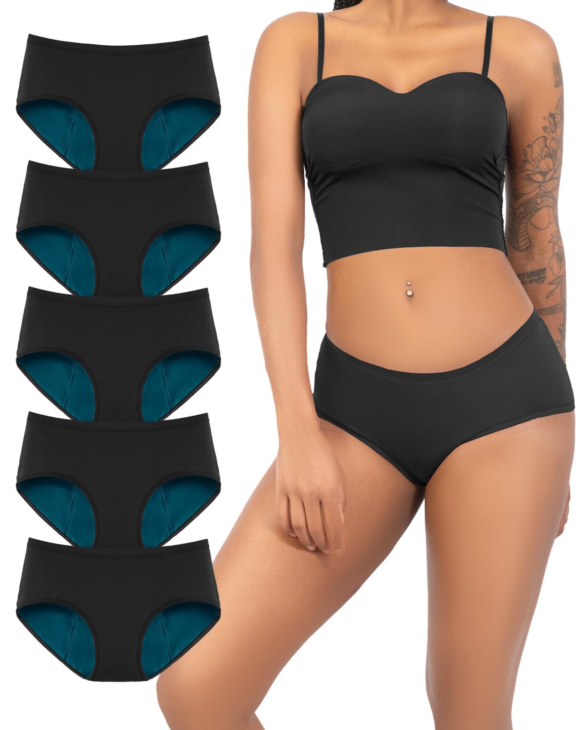 TIICHOO pack frontal de 5 bragas negras que ofrece protección confiable
