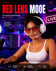 TIJN gafas en escritorio durante sesión de gaming y confort