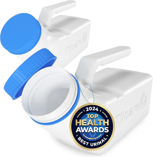 Tilcare orinal frontal mostrando capacidad de 1000 mL y cierre seguro