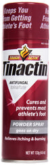 Tinactin aerosol frente del envase mostrando etiqueta y beneficio de sequedad