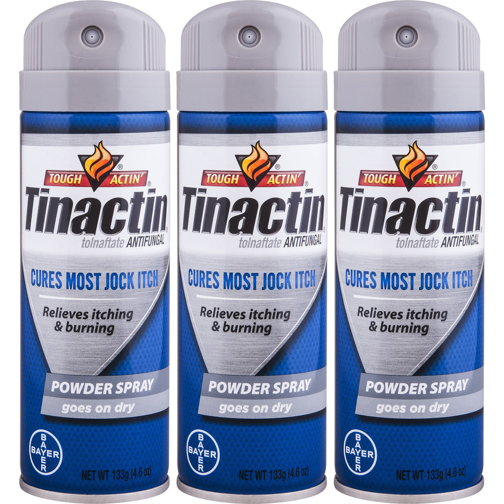 Tinactin frasco frontal mostrando etiqueta y tamaño, beneficios de uso rápido