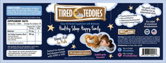 Tired Teddies etiqueta con ingredientes y certificación GMP, seguridad visible