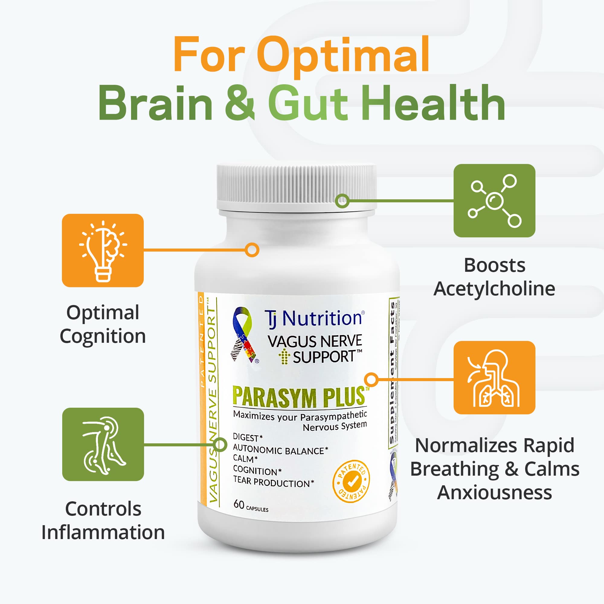 Etiqueta de TJ Nutrition Parasym Plus detallando ingredientes y beneficios clave