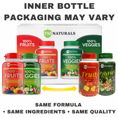 TM NATURALS mezcla de frutas y verduras en colores que ilustra nutrientes