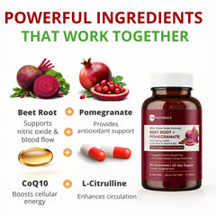 TM NATURALS ingredientes clave: remolacha y granada, refuerzan soporte vascular