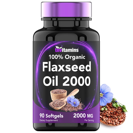 tnvitamins frasco principal del aceite de linaza orgánico, fácil dosificación
