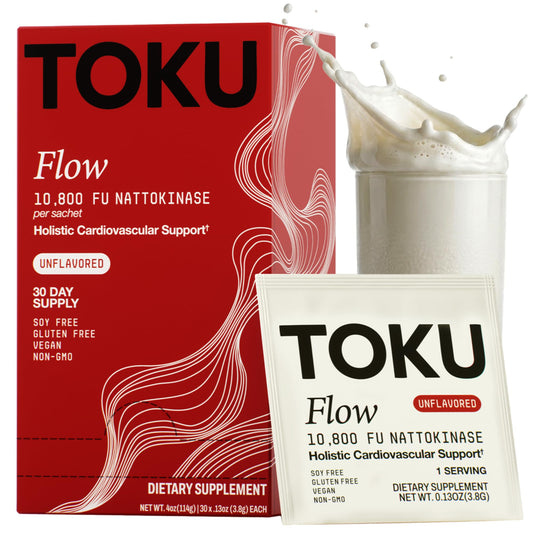 Toku Flow frente del empaque mostrando sobres y beneficios claros