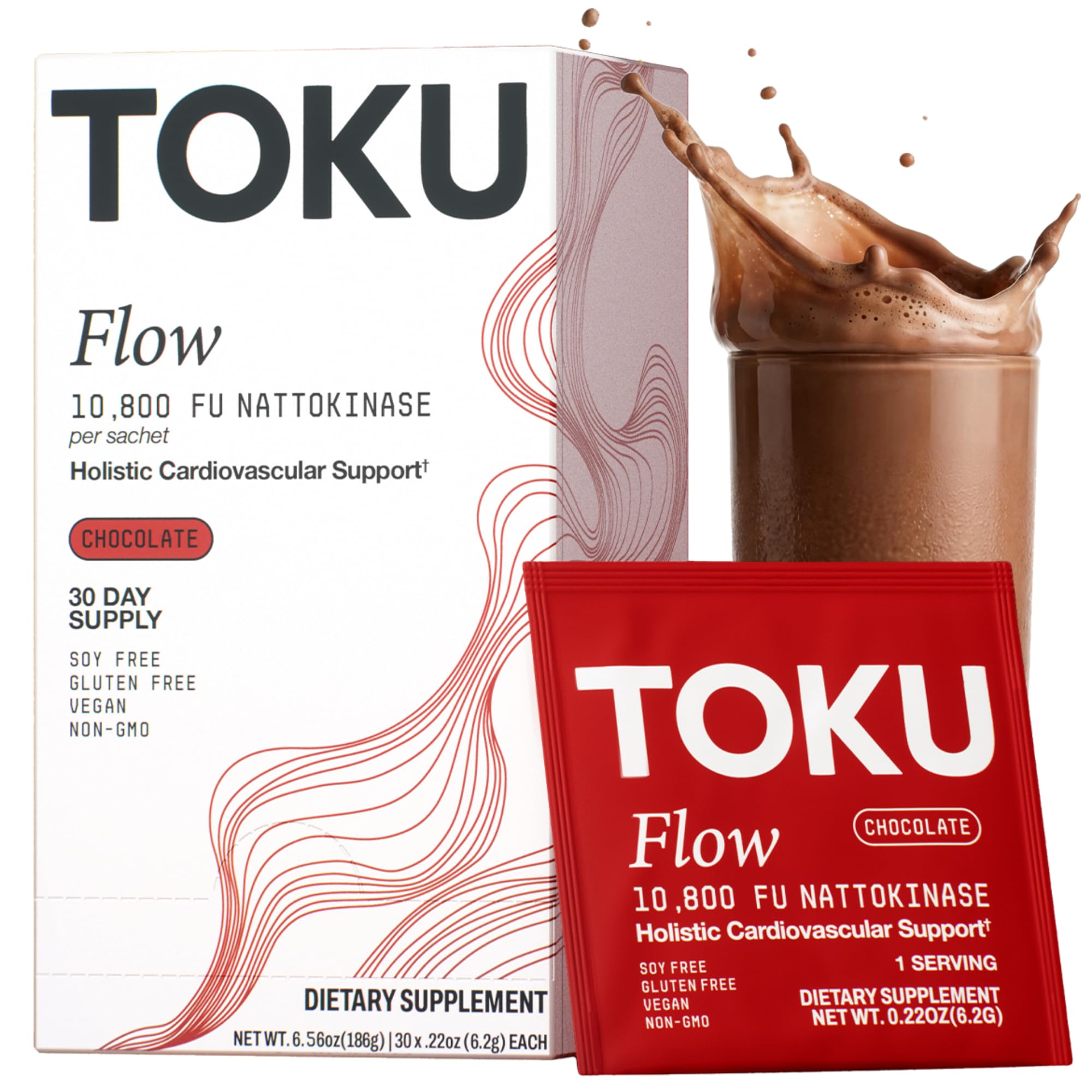 Toku Flow frente del empaque mostrando 30 sobres, presentación práctica y portátil