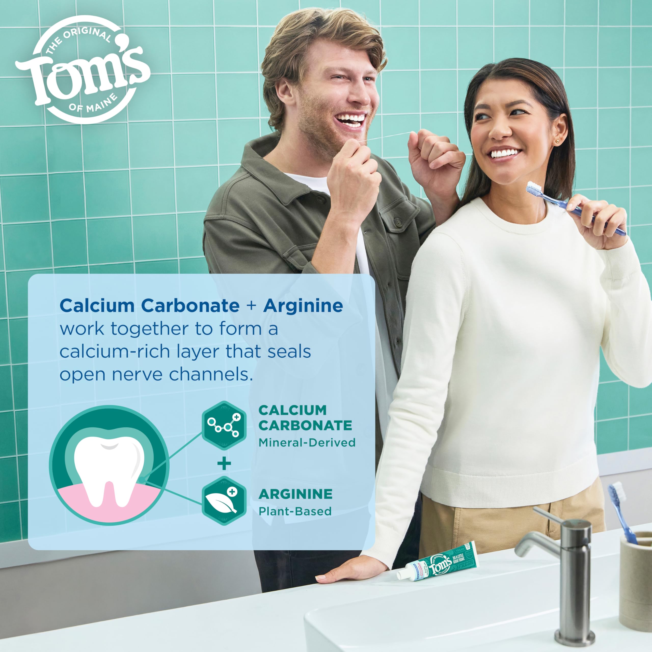 Tom's of Maine aplicación con dedo mostrando alivio inmediato puntual