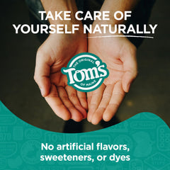 Tom's of Maine comparación de tamaño de botella en mano para escala práctica