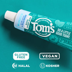 Tom's of Maine sello sin SLS y sin aditivos destacando pureza