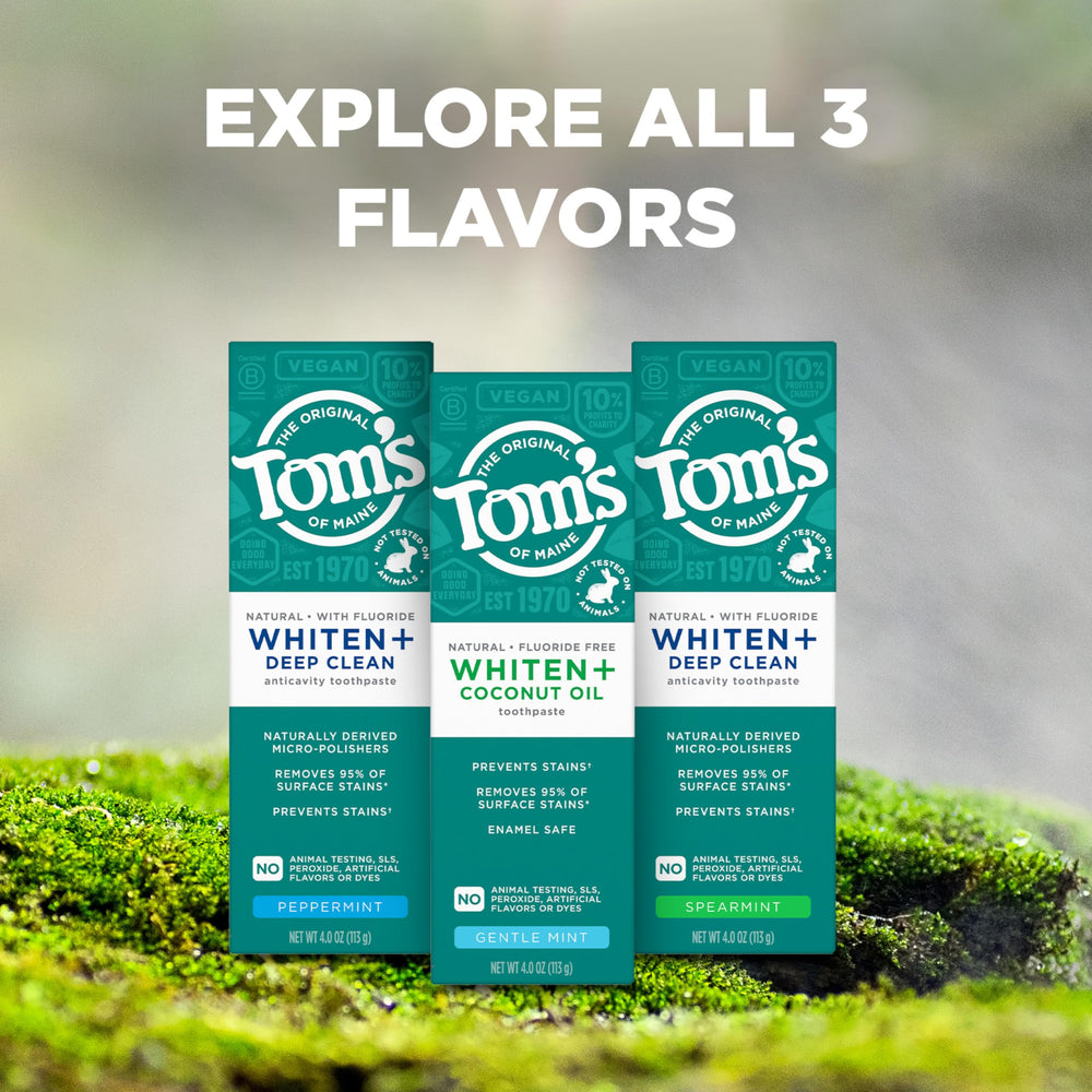 Tom's of Maine ambientado en baño moderno para rutina diaria saludable