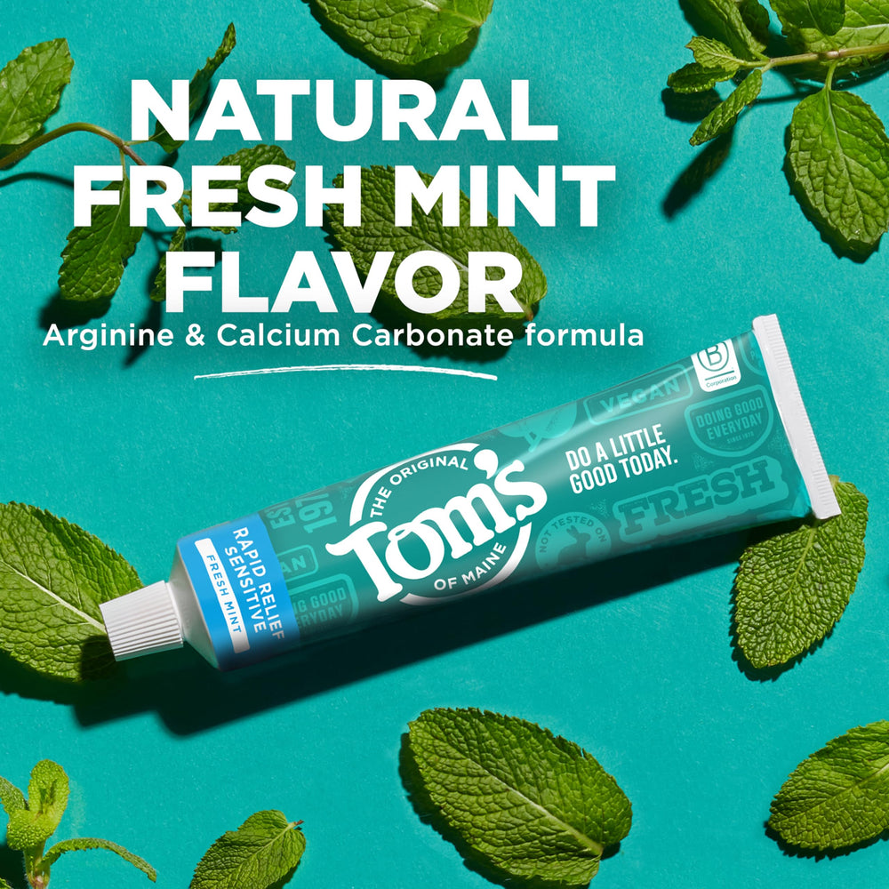 Tom's of Maine etiqueta con ingredientes y compromiso sostenible marcado