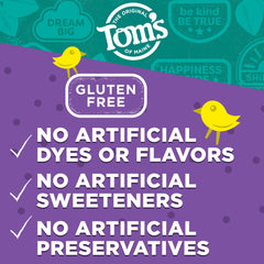 Tom's of Maine etiqueta de ingredientes naturales y sin colorantes artificiales