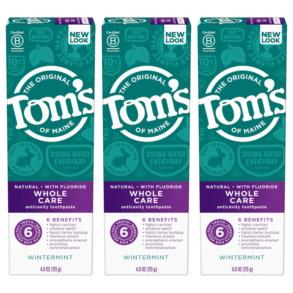 Tom's of Maine tubo con bandera azul listo para reciclar y reducir residuos