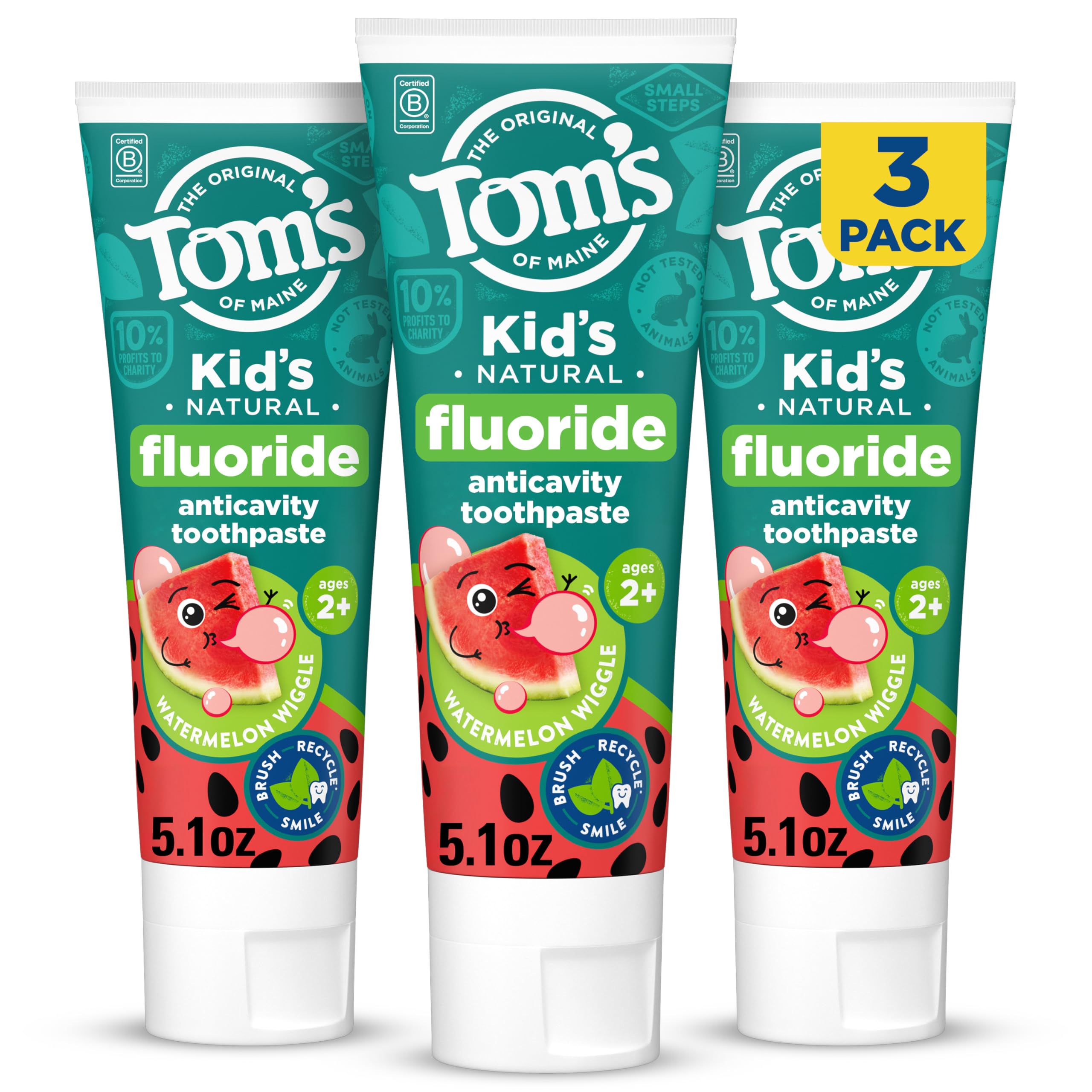 Tom's of Maine frente del empaque mostrando sabor sandía y beneficio anticaries