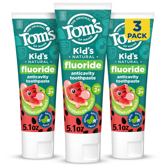 Tom's of Maine frente del empaque mostrando sabor sandía y beneficio anticaries