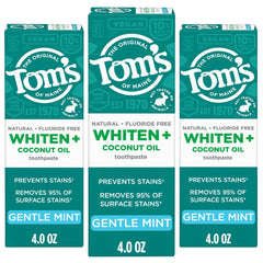 Tom's of Maine frente del empaque mostrando paquete y beneficio blanqueador