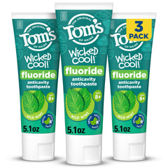 Tom's of Maine frente del empaque mostrando pack triple y beneficios