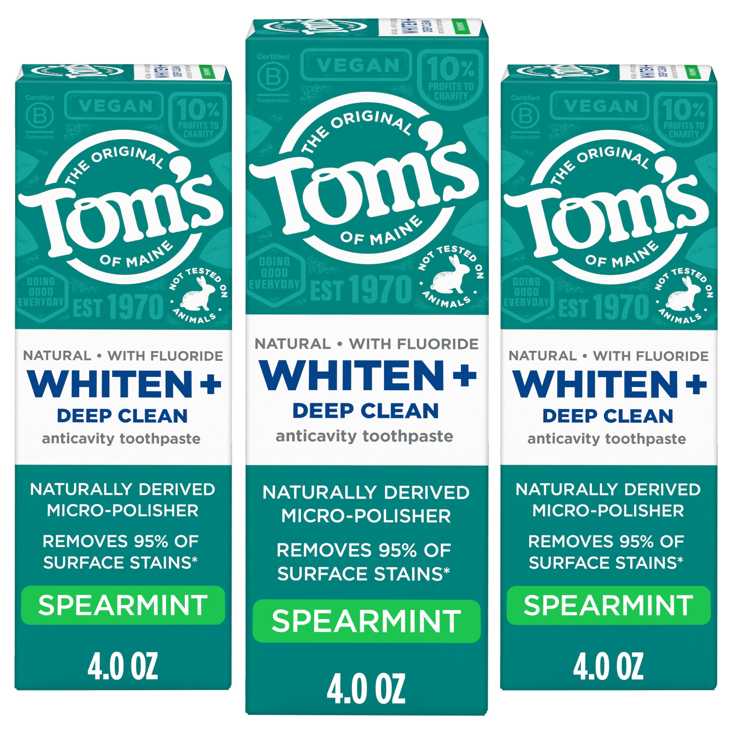 Tom's of Maine frente del empaque mostrando beneficio blanqueador